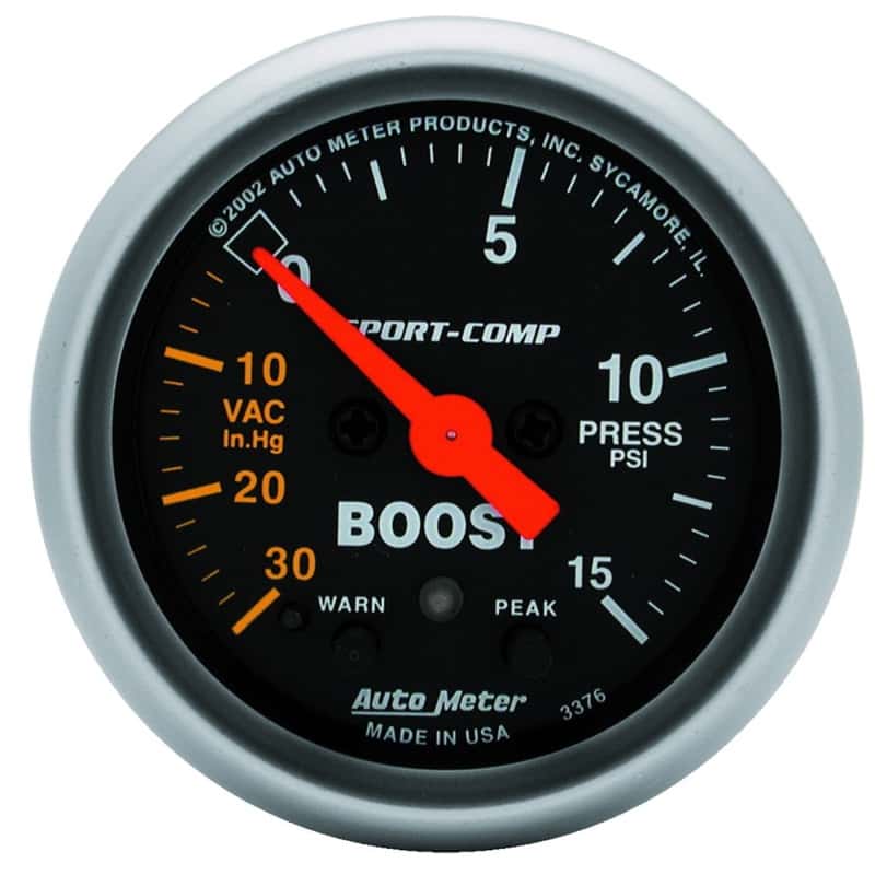 AutoMeter — Autometer Sport-Comp 52mm Electronic Full Sweep 30 In Hg.-Vac./15 PSI Boost Gauge
2" BOOST-VAC, 30" - view 1