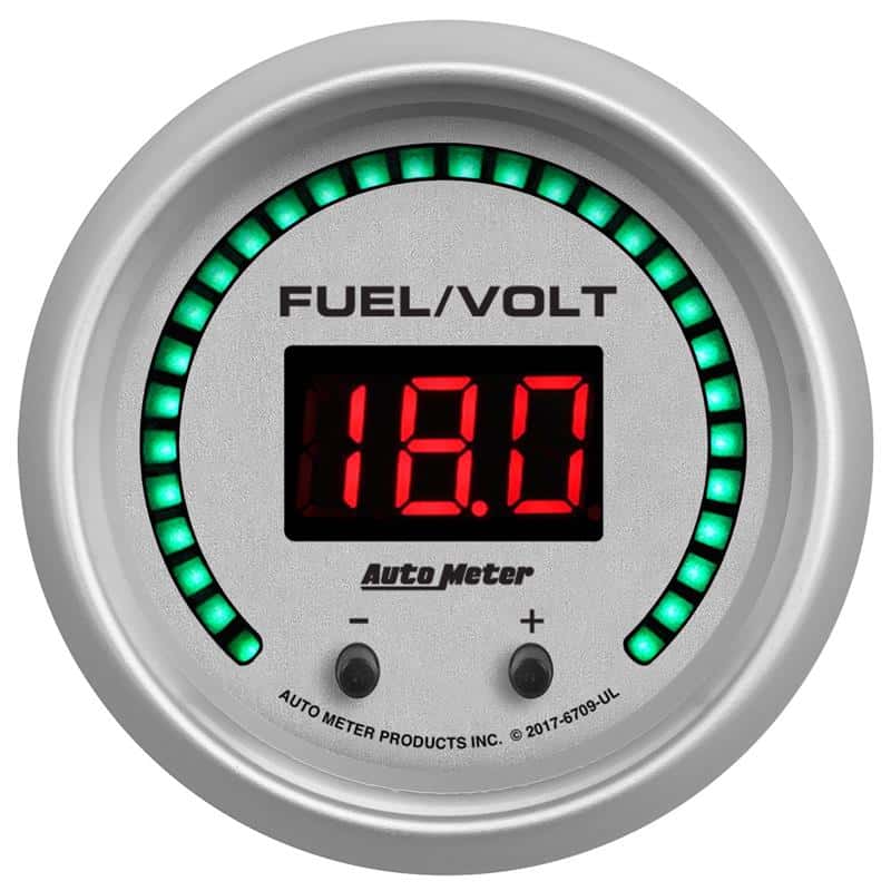 AutoMeter — Autometer 52.4mm Silver Switchable 0-100 Fuel Level/8-18V Voltmeter Ultra-Lite Elite Digital Gauge - view 1