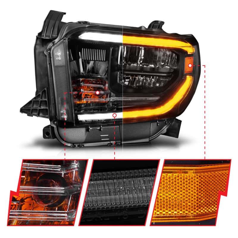 ANZO — ANZO 2014-2017 Toyota Tundra LED Crystal Headlights w/ Switchback Black Housing w/ DRL
Head Light Set
HdLtSet - view 4