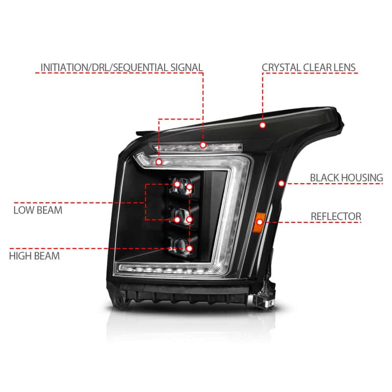 ANZO — ANZO 15-20 GMC Yukon (Incl XL - Factory Halogen Models) Full LED Proj Headlights Black - Pass. Side - view 10