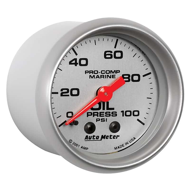 AutoMeter — Autometer Marine Silver Oil Pressure 2 1/16in 100 psi Mechanical Gauge
GA 2" OP 100PSI M MS - view 6