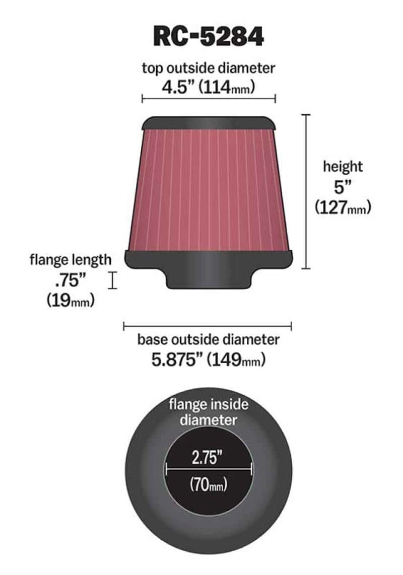 K&N Engineering — K&N Universal Clamp-On Air Filter 2-3/4in FLG / 5-7/8in B / 4-1/2in T / 5in H
Universal Clamp-On A
Clamp-on Air Filter - view 3