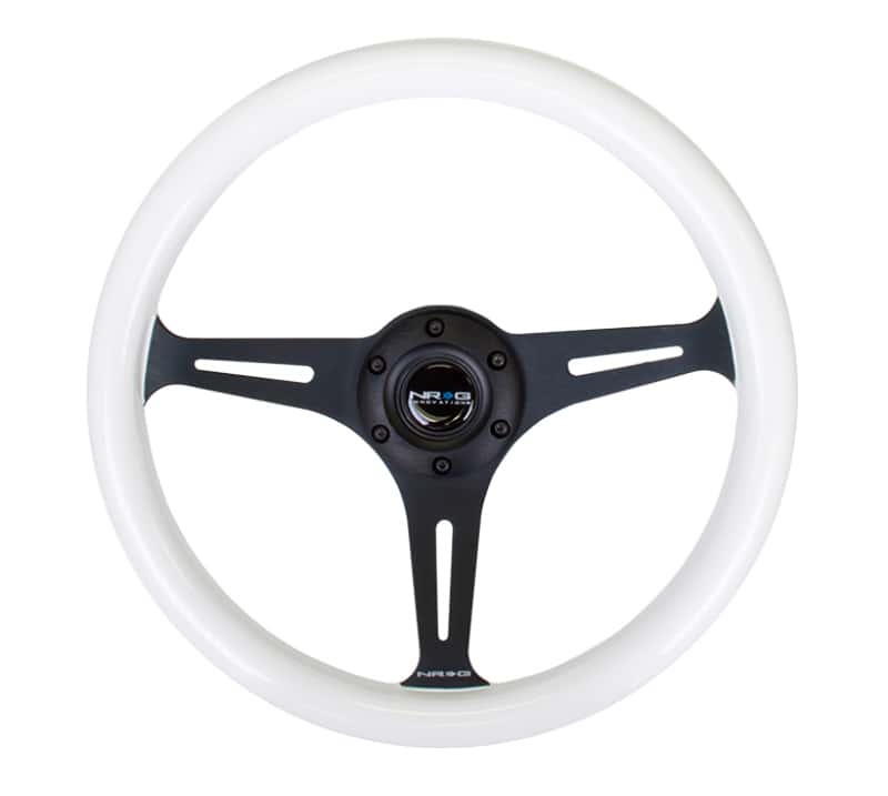 NRG — NRG Classic Wood Grain Steering Wheel (350mm) Glow-N-The-Dark Green Grip w/Black 3-Spoke Center - view 1