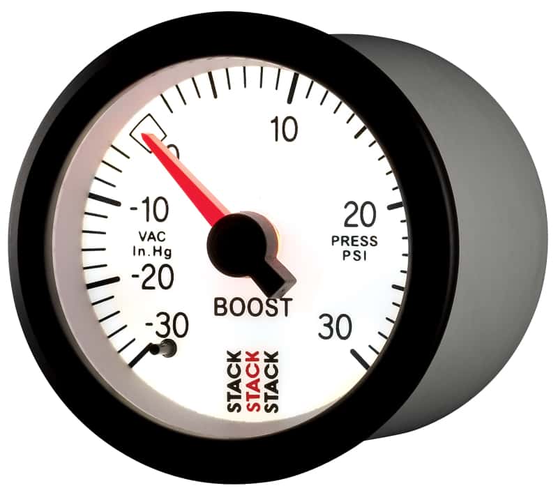 AutoMeter — Autometer Stack 52mm -30INHG to +30 PSI (Incl T-Fitting) Mechanical Boost Pressure Gauge - White
Ga Bst Mech Wt 30psi - view 3