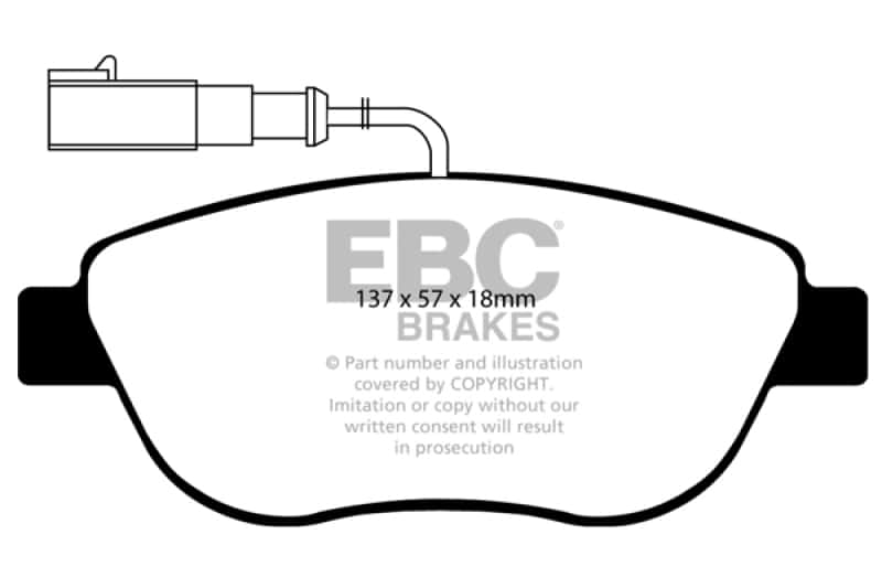 EBC — EBC 12+ Fiat 500 1.4 Turbo Abarth Redstuff Front Brake Pads
Disc Brake Pad - view 1