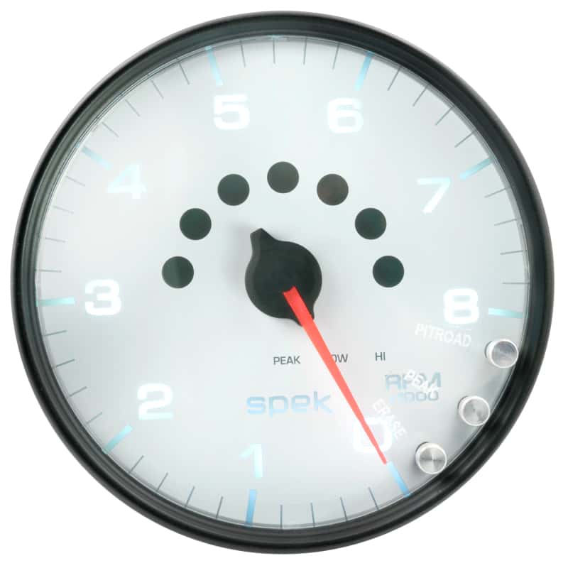 AutoMeter — Autometer Spek-Pro Gauge Tachometer 5in 8K Rpm W/Shift Light & Peak Mem White/Black
GA 5" 8KRPM WCB SPEK - view 2