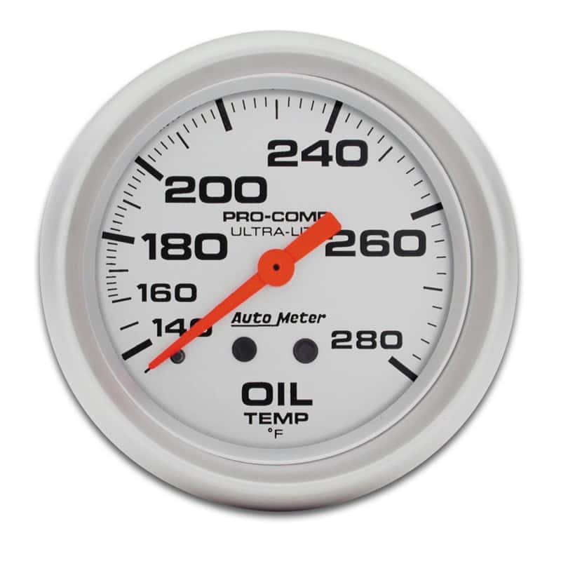 AutoMeter — Autometer Ultra-Lite 66.7mm Mechanical 140-280 Degree F Oil Temperature Gauge w/ 6in Tubing
2-5/8" OIL TEMP, 140 - view 1
