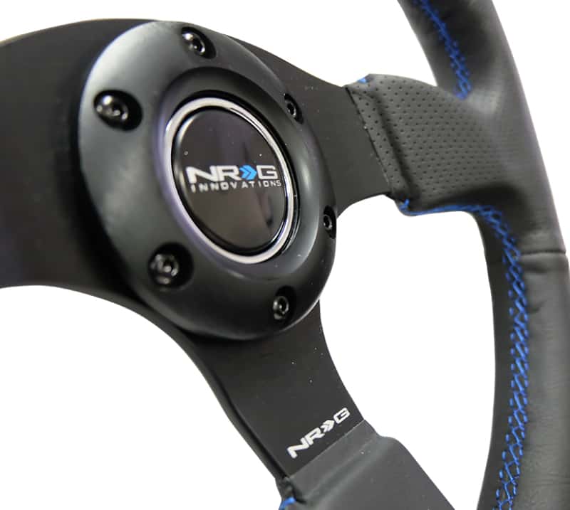 NRG — NRG Reinforced Steering Wheel (320mm) Black Leather w/Blue Stitching - view 3