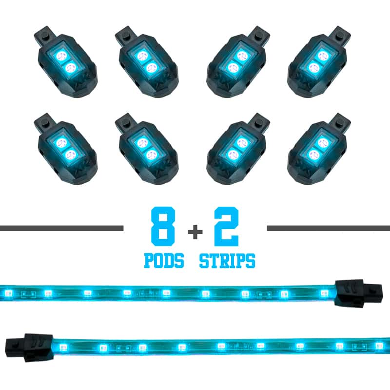 XKGLOW — XK Glow Strips Single Color XKGLOW LED Accent Light Motorcycle Kit Light Blue - 8xPod + 2x8In - view 2