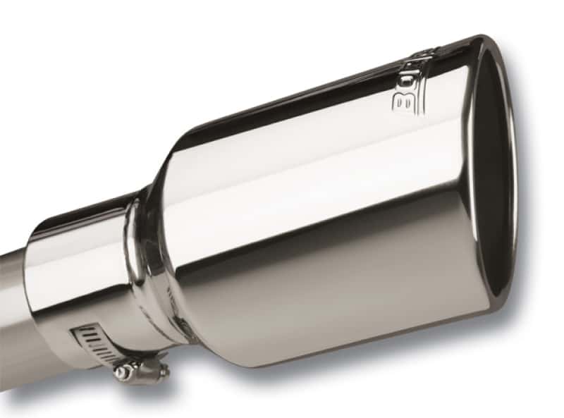 Borla — Borla Universal Polished Tip Single Round Rolled Angle-Cut w/Clamp (inlet 2 1/2in. Outlet 4 x 4in) *
ExhstTailPipeTip
Tip - Round - view 1