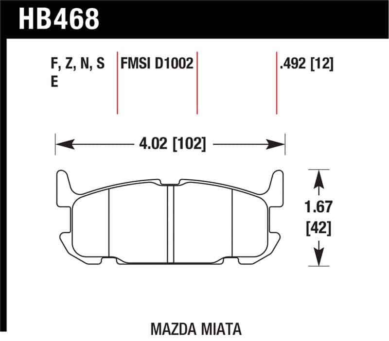 Hawk Performance — Hawk 04-05 Mazda Miata HT-10 Race Rear Brake Pads
Disc Brake Pad - view 1