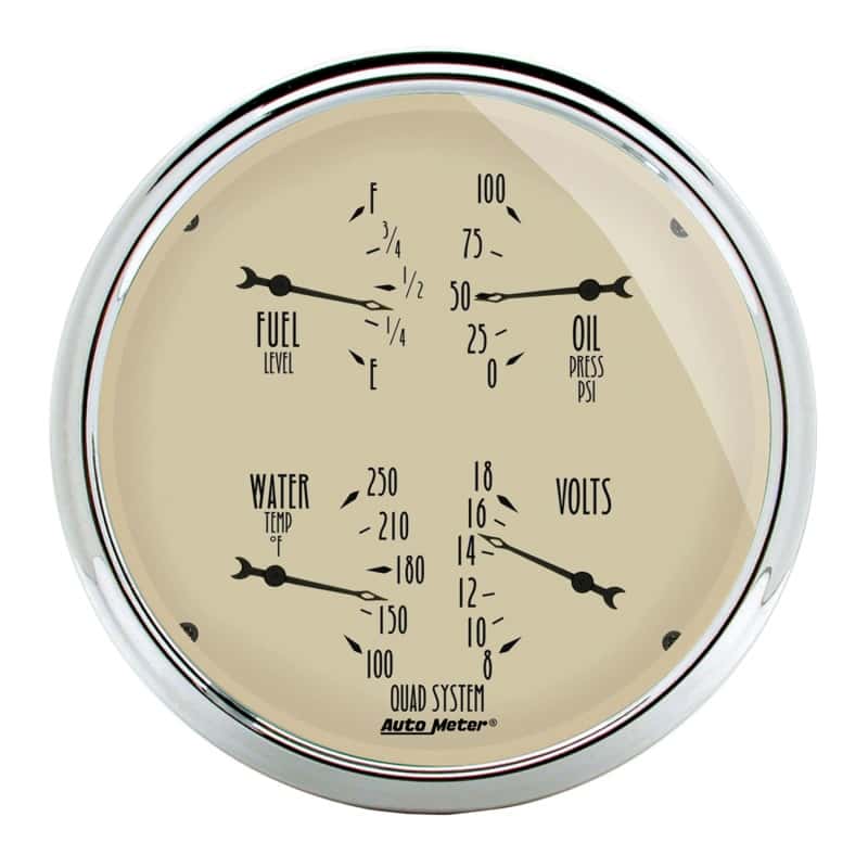 AutoMeter — AutoMeter Gauge Quad 5in. 0 Ohm(e) to 90 Ohm(f)Elec Antique Beige
GA 5" QUAD 0-90 AB - view 2