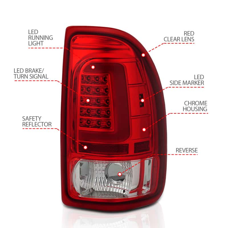 ANZO — ANZO 1997-2004 Dodge Dakota LED Taillights Chrome Housing Red Lens Pair - view 10