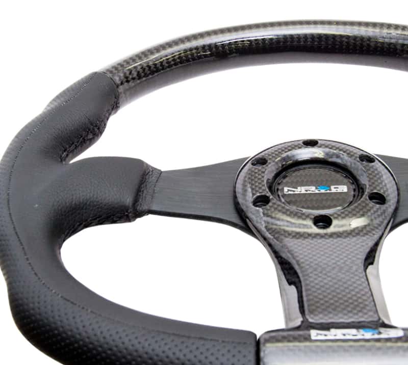 NRG — NRG Carbon Fiber Steering Wheel (350mm) Oval Shape Black w/Leather Trim - view 3
