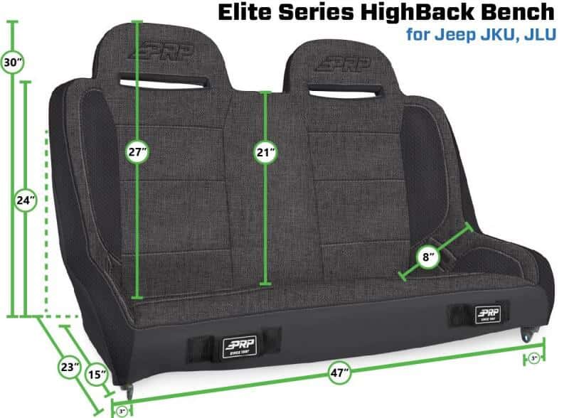 PRP Seats — PRP Jeep Wrangler JKU/JLU  Elite Series Suspension Bench Seat
Bench - view 3
