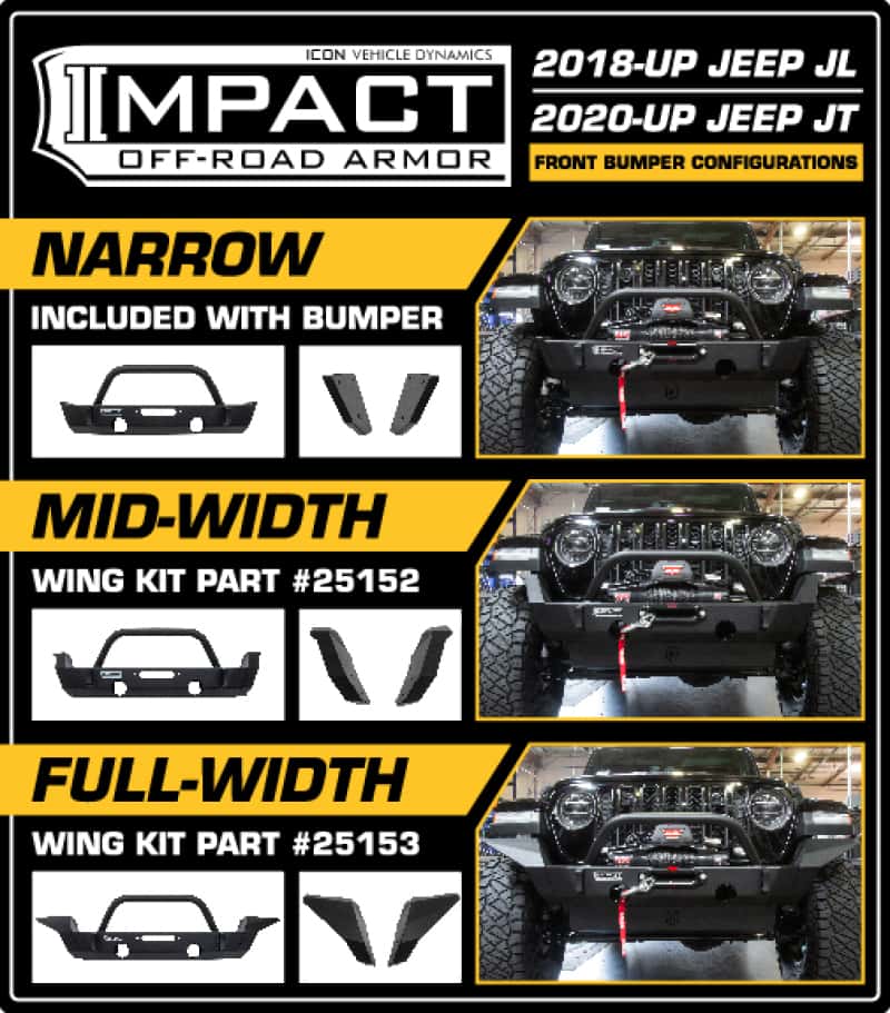 ICON — ICON 2018+ Jeep Wrangler JL / 2020+ JT Front Impact Bumper Full Width Wings
BUMPER WINGS - view 3