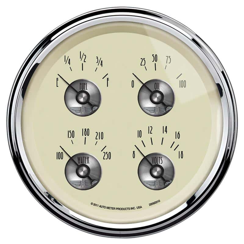 AutoMeter — AutoMeter Gauge Quad 5in. 0 Ohm(e) to 90 Ohm(f) Elec Prestige Antique. Ivory
5" QUAD GAUGE, 0-90 - view 1