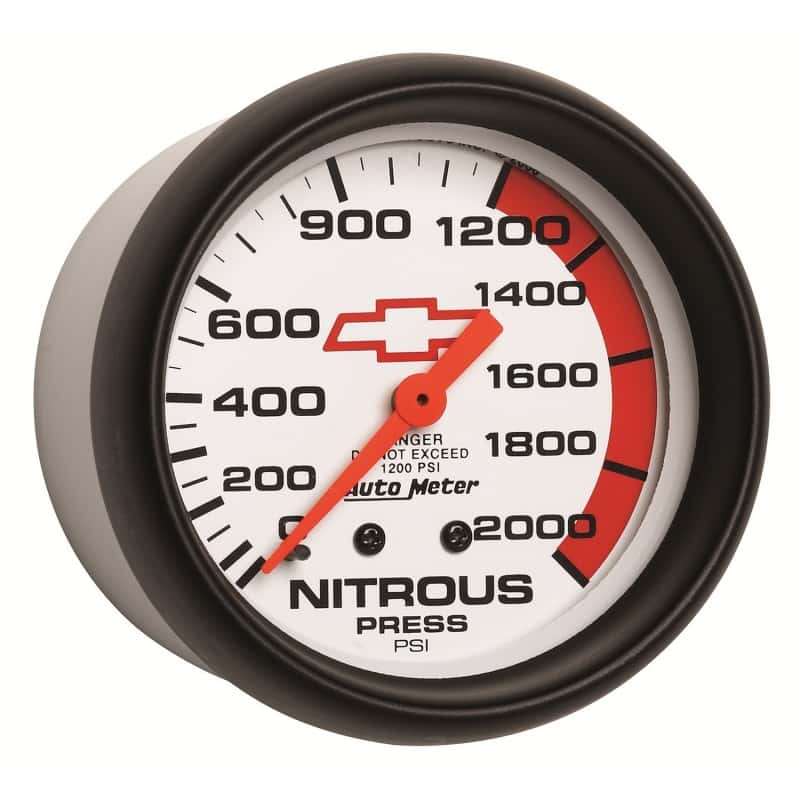AutoMeter — AutoMeter Gauge Nitrous Pressure 2-5/8in. 2000PSI Mechanical Chevy Red Bowtie White
2-5/8" NITROUS, 0-20 - view 6