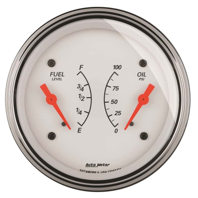 AutoMeter — AutoMeter Gauge Dual Fuel & Oilp 3-3/8in. 240 Ohm(e) to 33 Ohm(f) & 100PSI Elec Arctic White
GA 3.4" OIL/FU 240AW - view 4