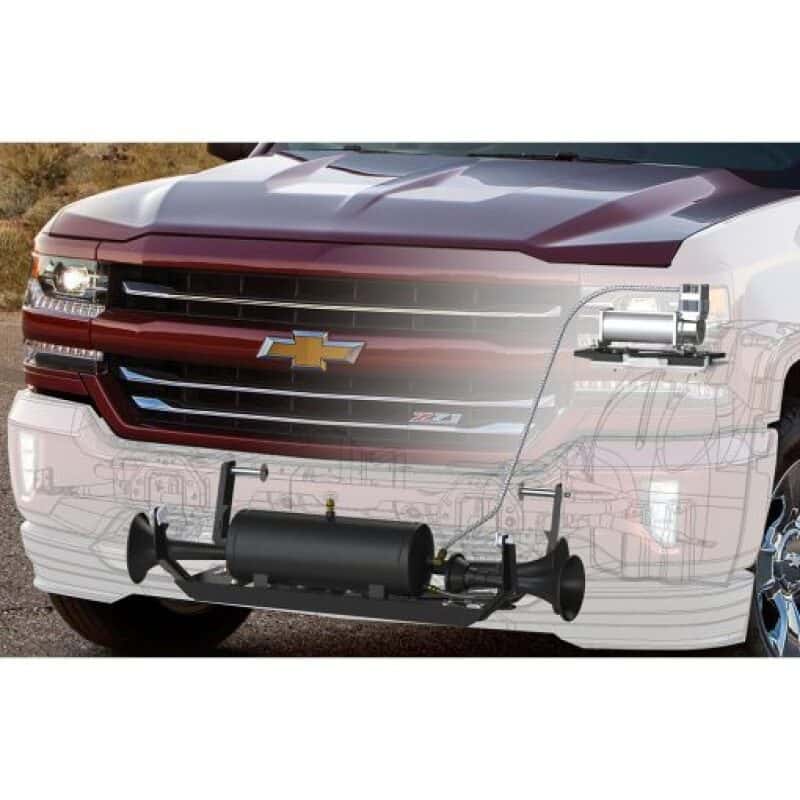 Kleinn Air Horns — Kleinn 07-13 Chevrolet Silverado/ Sierra Onboard Air System w/ Model 230 Horns
Train Horn - view 1