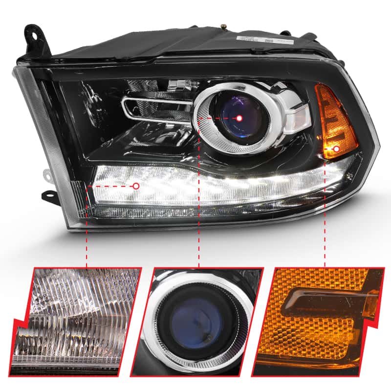 ANZO — ANZO 2009-2018 Dodge Ram 1500 Projector Plank Style Switchback H.L Halo Black Amber (OE Style)
Projector Headlights
Head Light Set - view 10