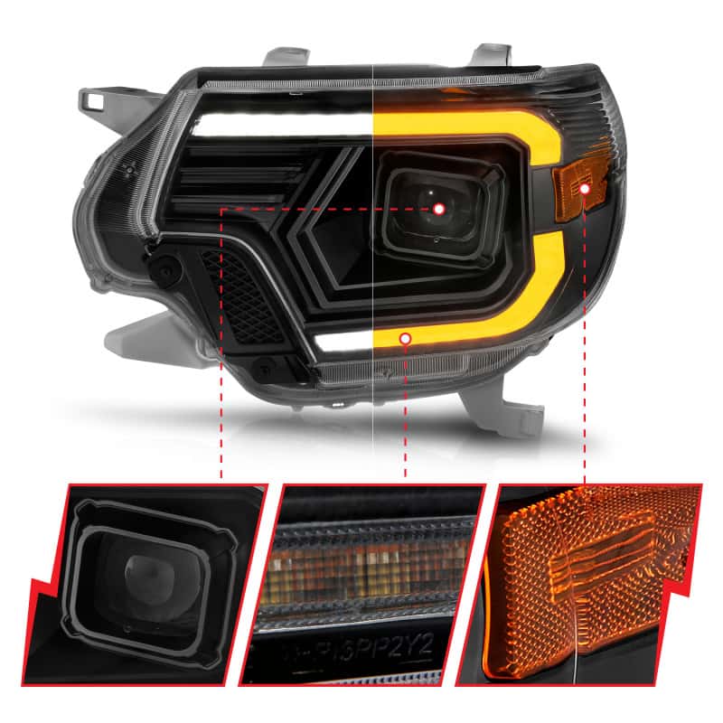 ANZO — ANZO 12-15 Toyota Tacoma Projector Headlights - w/ Light Bar Switchback Black Housing
Head Light Set
HdLtSet - view 9