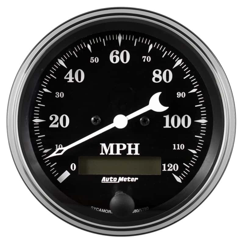 AutoMeter — Auto Meter Gauge Speedo. 3 3/8in 120mph Elec. Prog. w/ LCD Odo Old Tyme Black
3-3/8" SPEEDO, 120 M - view 2