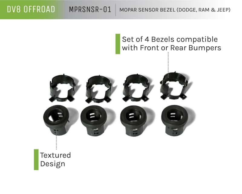 DV8 Offroad — DV8 Offroad Jeep/Dodge/RAM Front Bezel & Rear Clip Replacement Kit for MOPAR Sensors - Set of 4
MOPAR SENSOR BEZEL - view 7