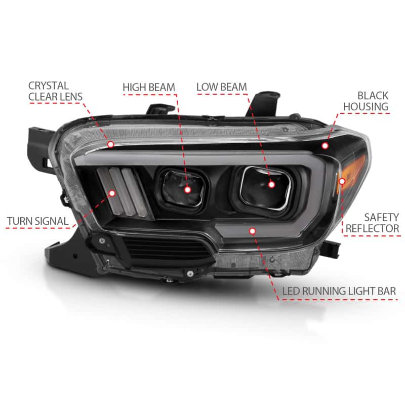 ANZO — ANZO 2016-2017 Toyota Tacoma Projector Headlights w/ Plank Style Design Black/Amber w/ DRL
Projector Headlights
Head Light Set - view 9