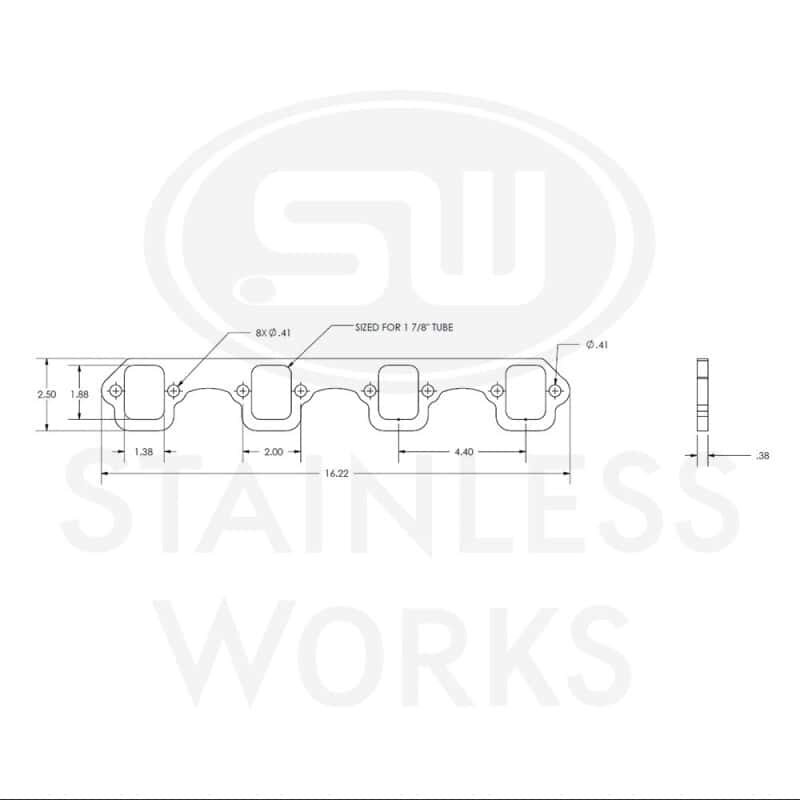 Stainless Works — Stainless Works SBF Rectangular Shaped Port Header 304SS Exhaust Flanges 1-7/8in Primaries (2in BP)
Header Flange
HFSBF2188
 - view 5