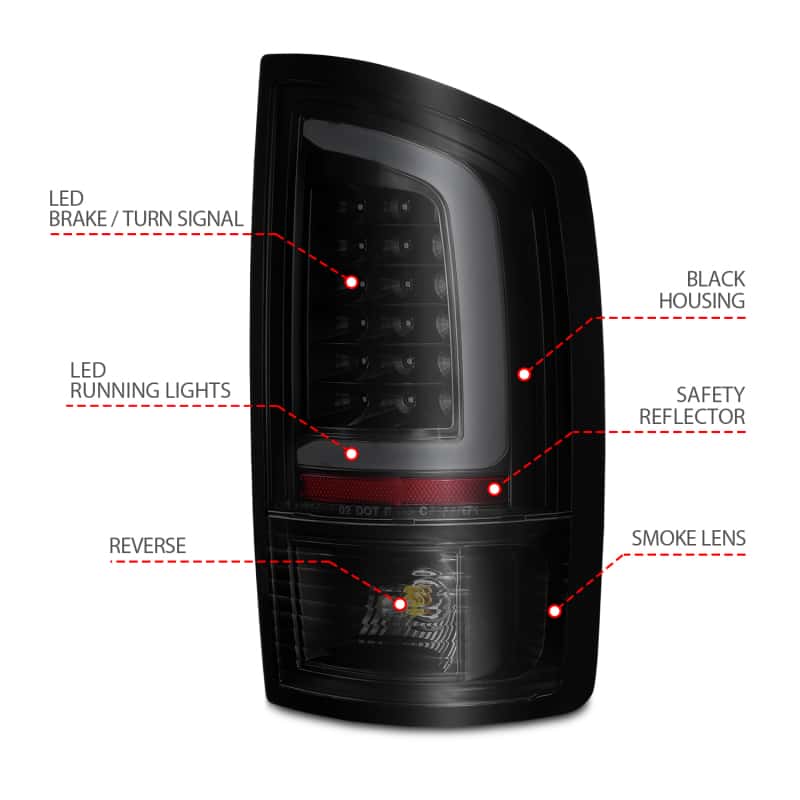 ANZO — ANZO 2002-2006 Dodge  Ram 1500 LED Tail Lights w/ Light Bar Black Housing Smoke Lens - view 10
