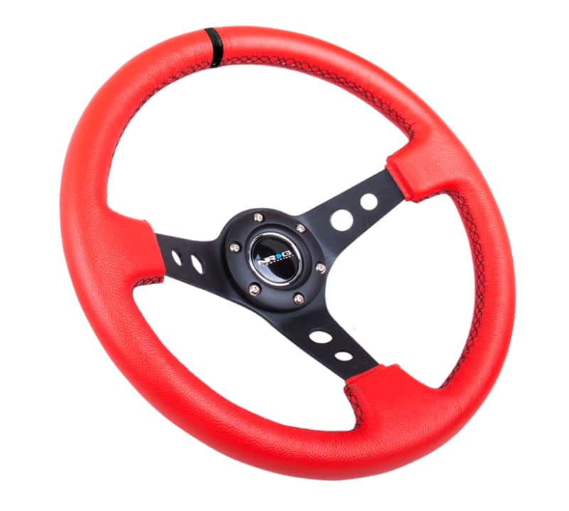 NRG — NRG Reinforced Steering Wheel (350mm / 3in. Deep) Red Suede w/Blk Circle Cutout Spokes - view 2