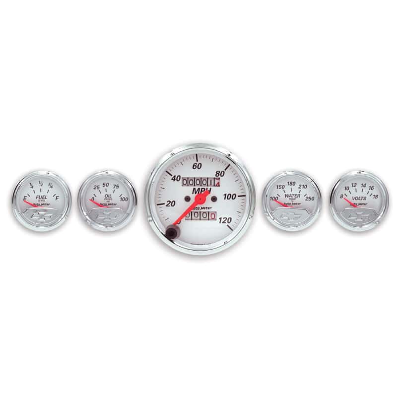 AutoMeter — Autometer Arctic White GM 5 Pc Kit Box w/ Mech Speedo, Elec Oil Press, Water Temp, Volt, Fuel Level
GA SET 5PC M SPD CV - view 1
