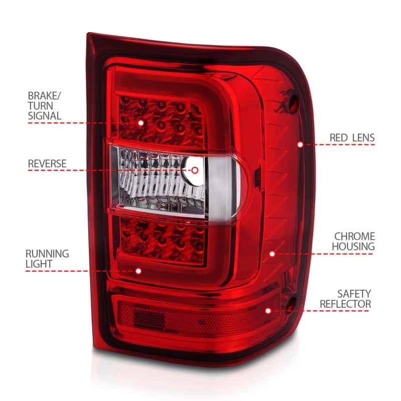 ANZO — ANZO 2001-2011 Ford  Ranger LED Tail Lights w/ Light Bar Chrome Housing Red/Clear Lens - view 8
