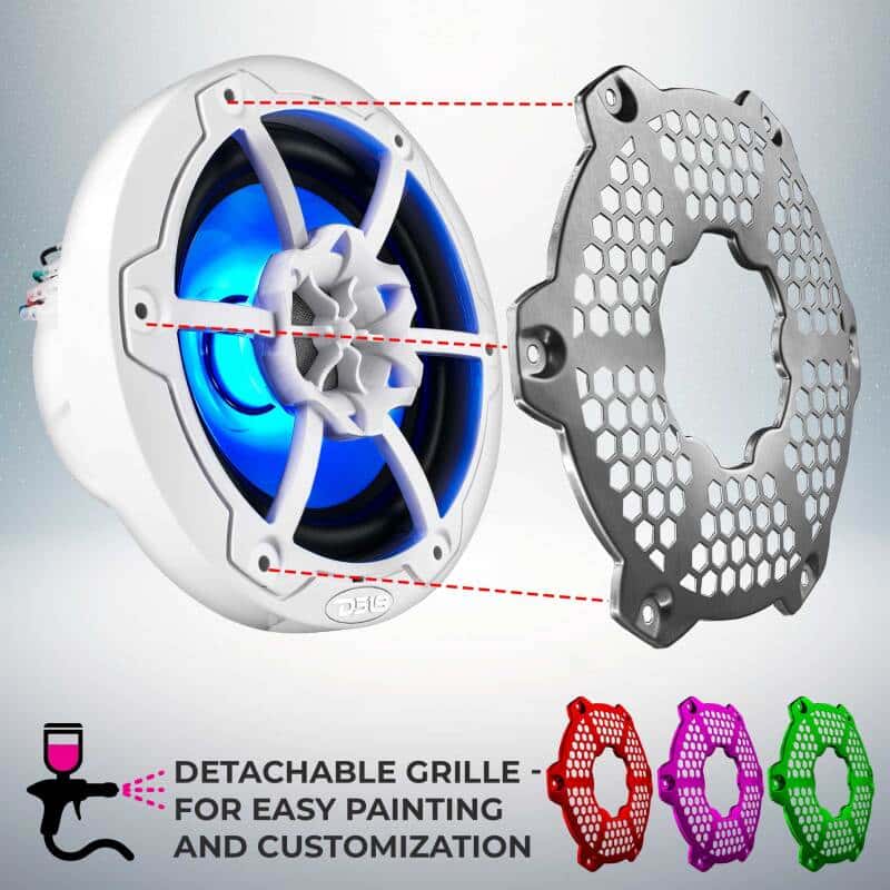DS18 — DS18 NXL-M Series Speaker w/ RGB LED Lights 6.5in 2-Way 100 Watts RMS 4 ohm White w/ Cover - view 9