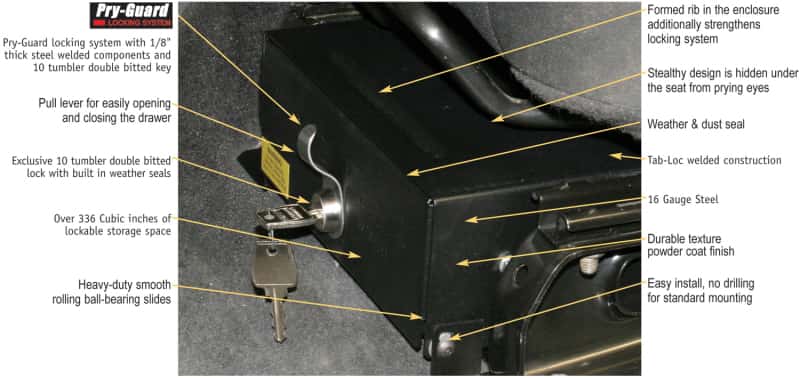 Tuffy Products — Tuffy Jeep Wrangler Underseat Drawer Nonflip Seat W/ Keyed Lock
Underseat Drawer - view 6