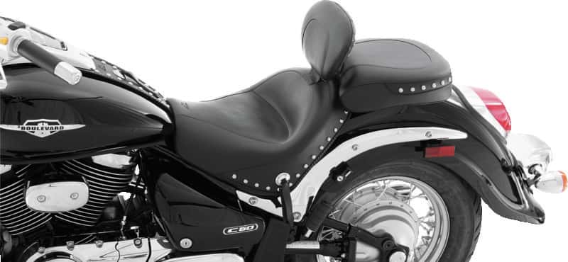 Mustang Motorcycle — Mustang 09-21 Suzuki Boulevard C50/C50T Standard Touring 2PC Seat w/Driver Backrest w/Studs - Black - view 1