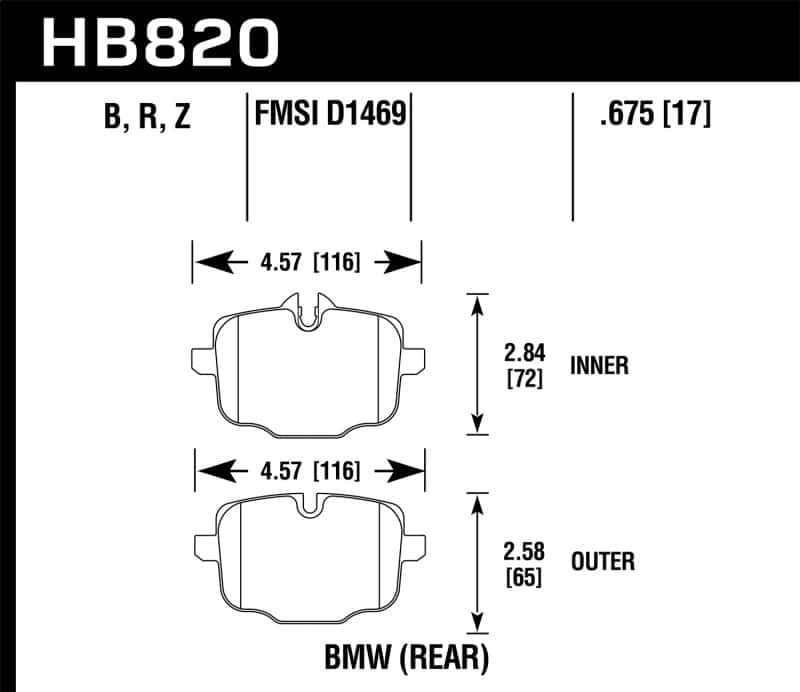Hawk Performance — Hawk 12-17 BMW M6 / 14-17 BMW M6 Gran Coupe / 13-16 BMW M5 Performance Ceramic Rear Brake Pads
Disc Brake Pad - view 2