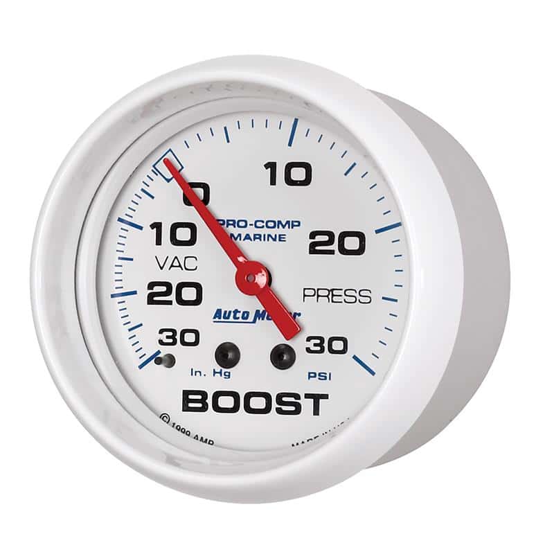AutoMeter — Autometer Marine White Gauge 2-5/8in Mechanical Vacuum/Boost Gauge 30INHG-30PSI
GA 2.6" BST 30 M MW - view 3