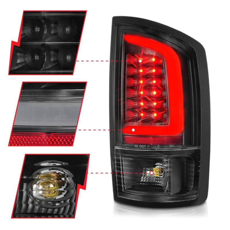 ANZO — ANZO 2002-2006 Dodge  Ram 1500 LED Tail Lights w/ Light Bar Black Housing Clear Lens - view 9