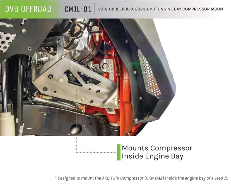 DV8 Offroad — DV8 Offroad 2018+ Jeep JL / JT Engine Bay Compressor Mount
Engine Bay Mount - view 3