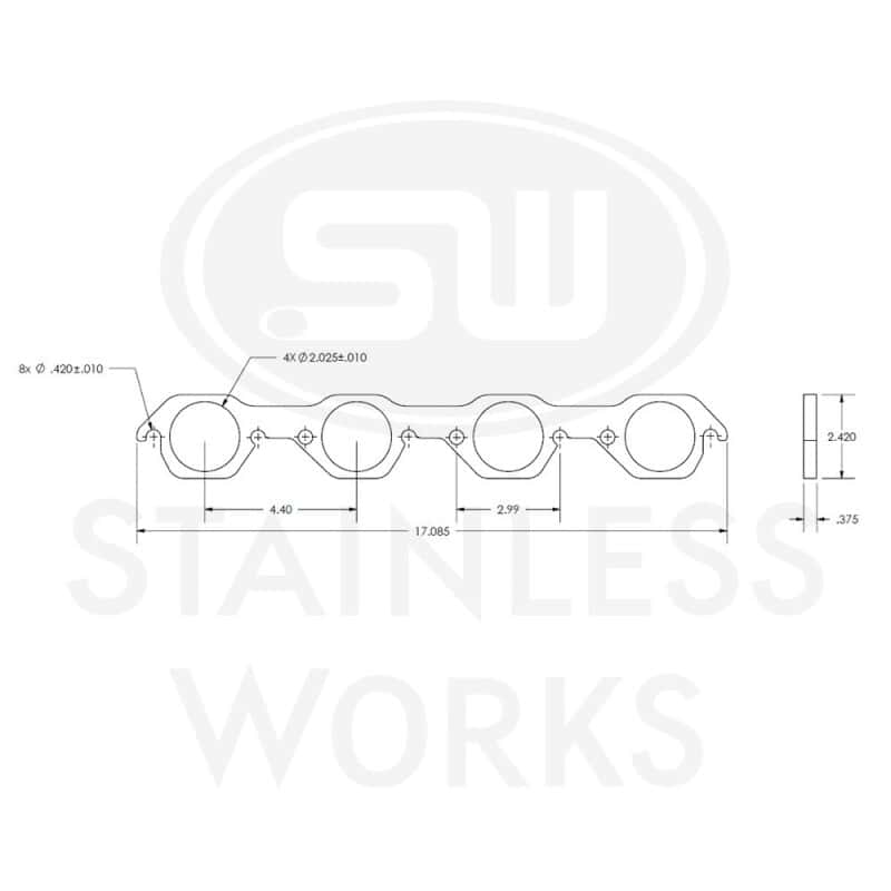 Stainless Works — Stainless Works Small Block Ford AFR 225 Head Round Port Header 304SS Exhaust Flanges 2in Primaries
HFSBFAFR200

Header Flange - view 3
