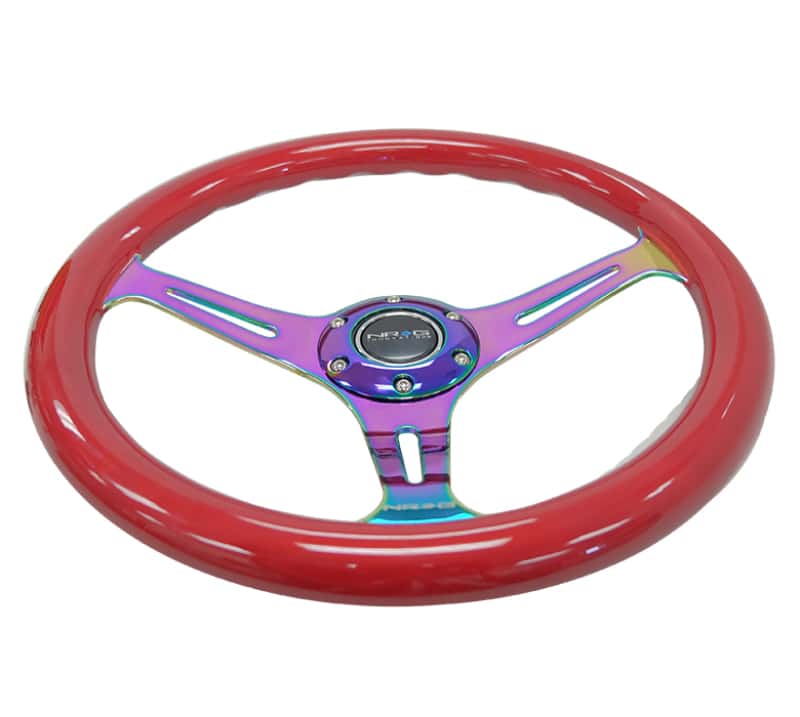 NRG — NRG Classic Wood Grain Steering Wheel (350mm) Red Grip w/Neochrome 3-Spoke Center - view 4