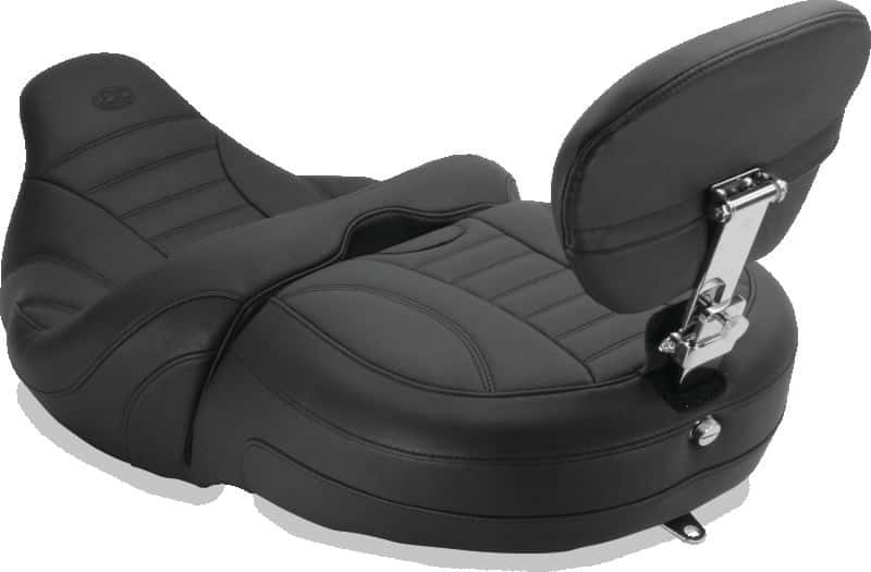 Mustang Motorcycle — Mustang 15-21 Harley Freewheeler Std Touring Deluxe 1PC Seat w/Driver and Passenger Backrest - Black - view 3