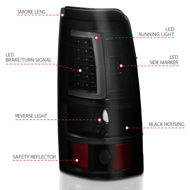 ANZO — ANZO 1999-2002 Chevy Silverado 1500 LED Taillights Plank Style Black w/Smoke Lens - view 12