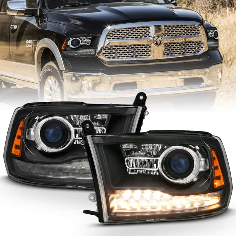 ANZO — ANZO 2009-2018 Dodge Ram 1500 Projector Headlights Plank Style Halo w/Switchback Matte Black
Head Light Set
HdLtSet - view 1