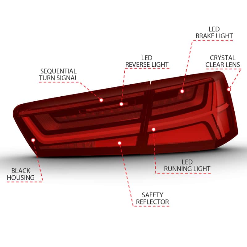 ANZO — ANZO 2012-2018 Audi A6 LED Taillight Black Housing Red/Clear Lens 4 pcs (Sequential Signal)
Tail Light Set
TailLightSet - view 11