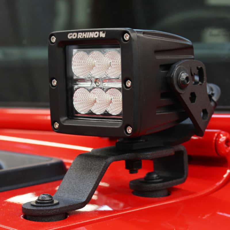 Go Rhino — Go Rhino 18-20 Jeep Wrangler JL/JLU/Gladiator JT Light Mount - 3in Cube
WS Cowl Mount - view 2