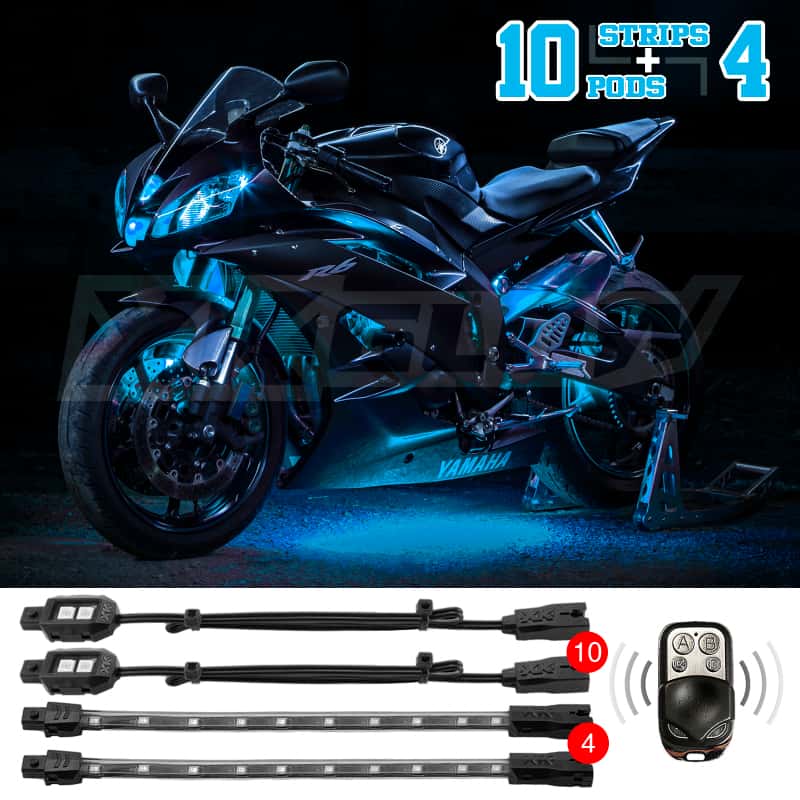 XKGLOW — XK Glow Strips Single Color XKGLOW LED Accent Light Motorcycle Kit Light Blue - 10xPod + 4x8In - view 1