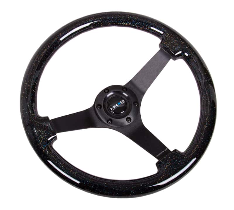 NRG — NRG Reinforced Steering Wheel (350mm / 3in Deep) Classic Blk Sparkle Wood Grain w/Blk 3-Spoke Center - view 2